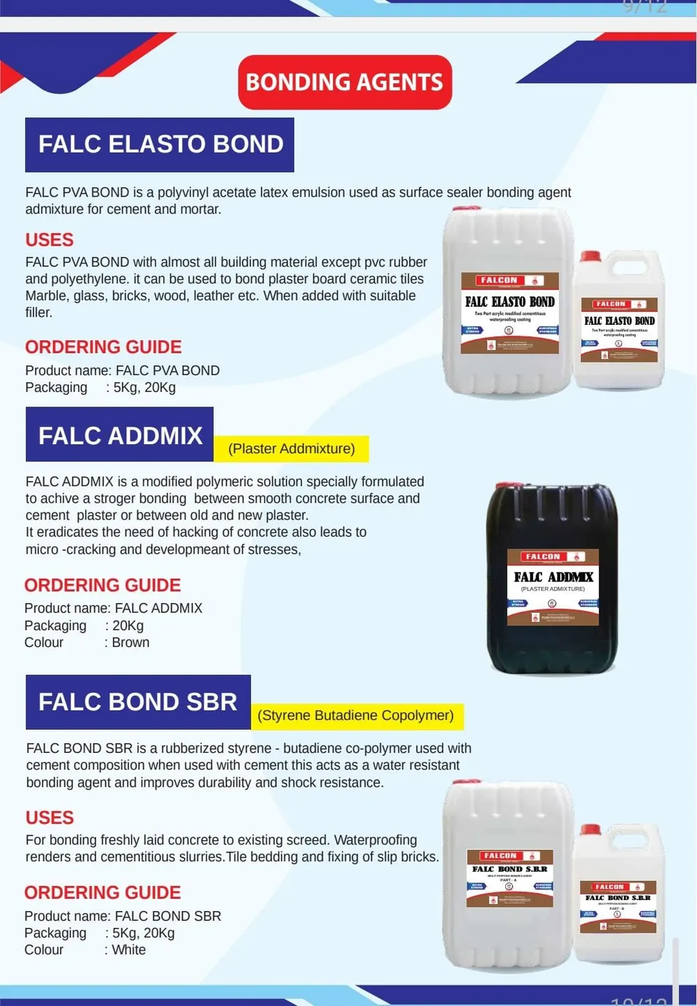 Bonding agents catalogue